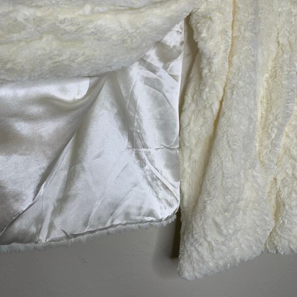High Neck Faux Fur Textured  Jacket Cream Sz Small - Picture 9 of 10